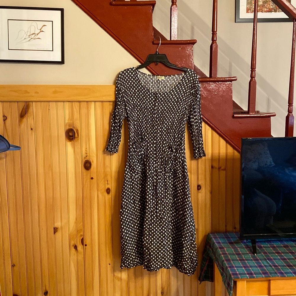 Alquema Womens Smash Pocket Crinkle Midi Dress Size 2 Grey Polka